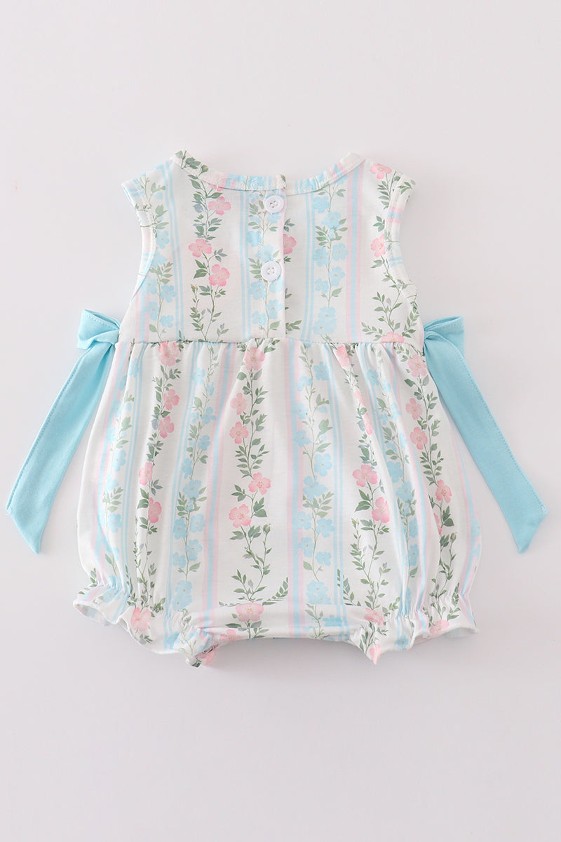 Blue floral print ruffle girl bubble