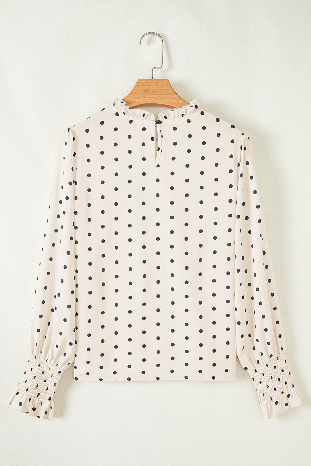 Apricot Polka Dot Print Frilled Collar Lantern Sleeve Blouse