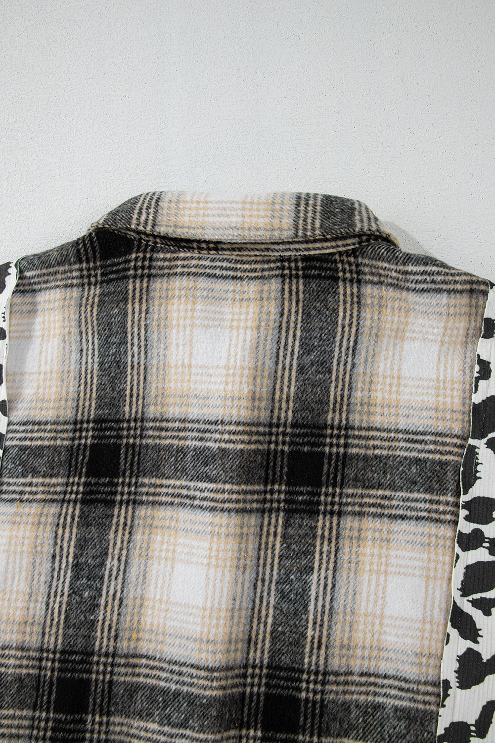 Black Plus Size Plaid Leopard Printed Patchwork Button Up Shacket