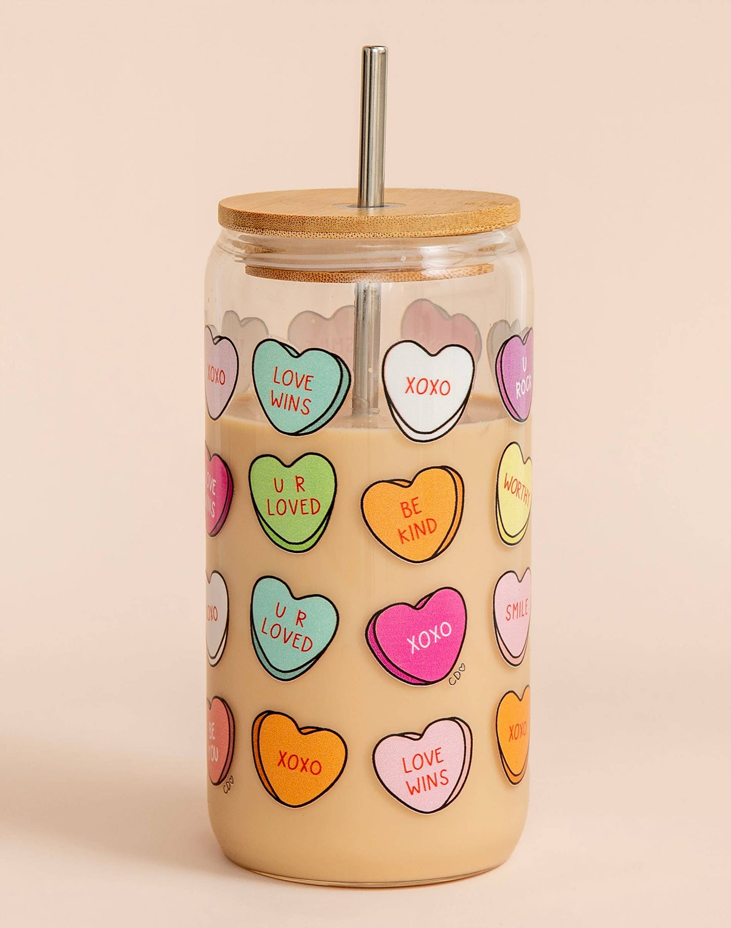 Conversation Hearts Glass Can