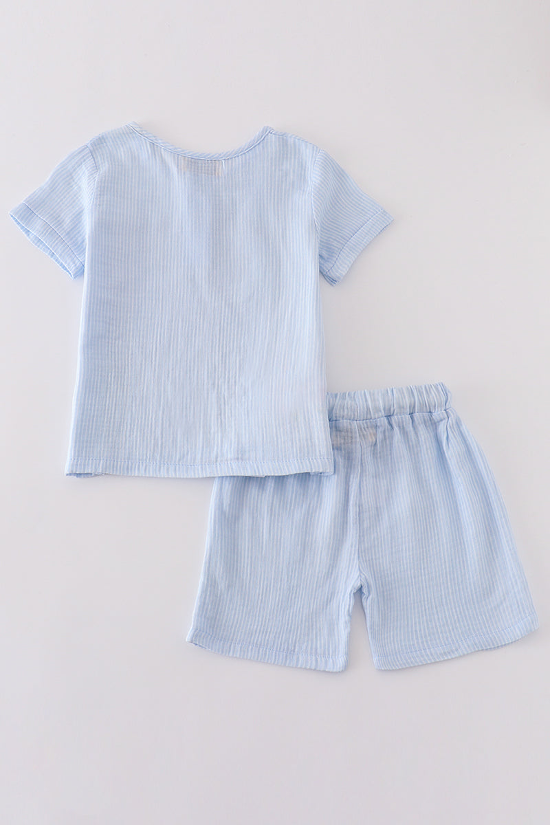 Premium Blue muslin stripe boy shorts set