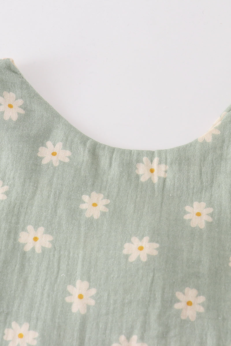 Premium Sage muslin daisy girl set