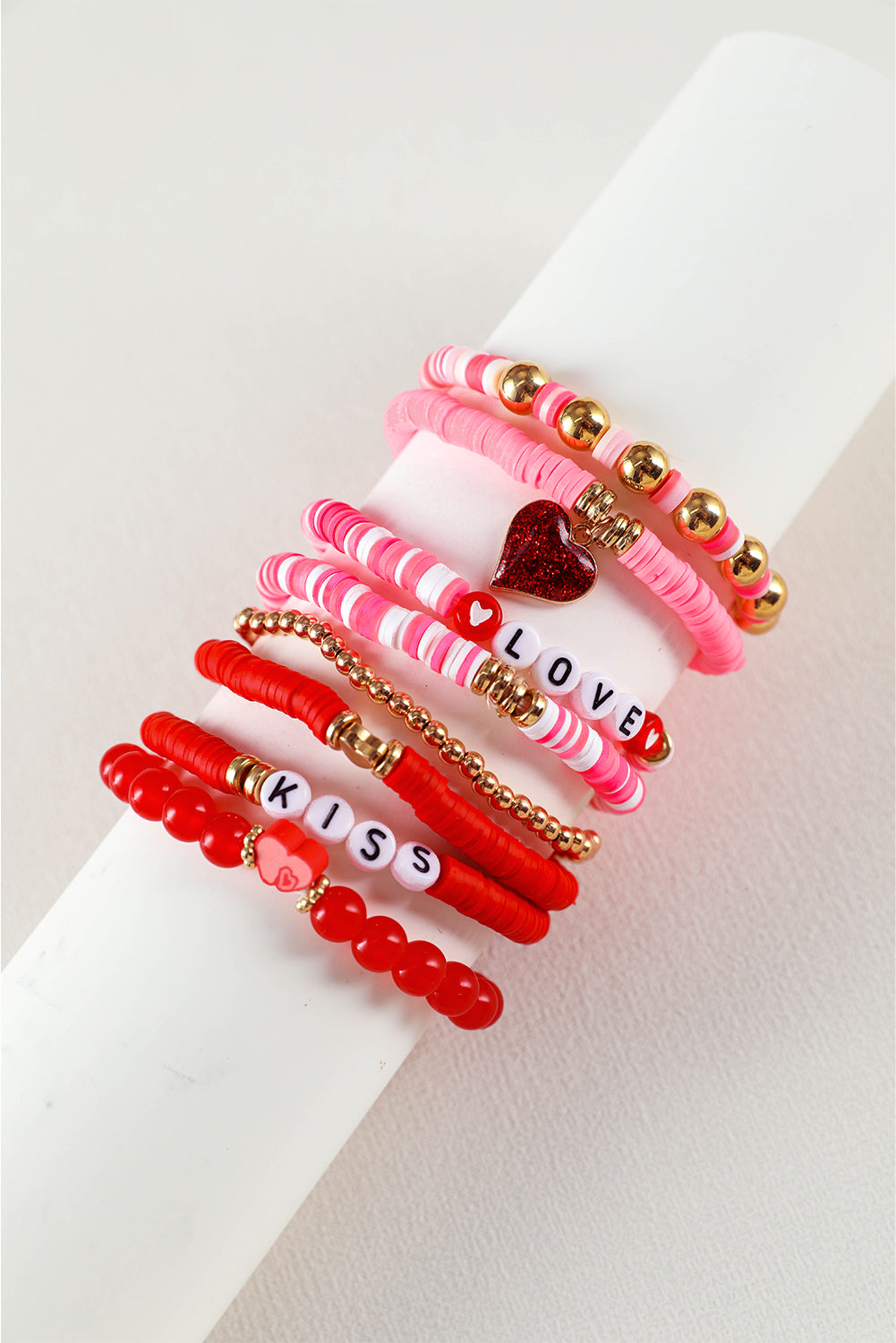 Pink Valentines LOVE XOXO Heart Shape Beaded Bracelet Set