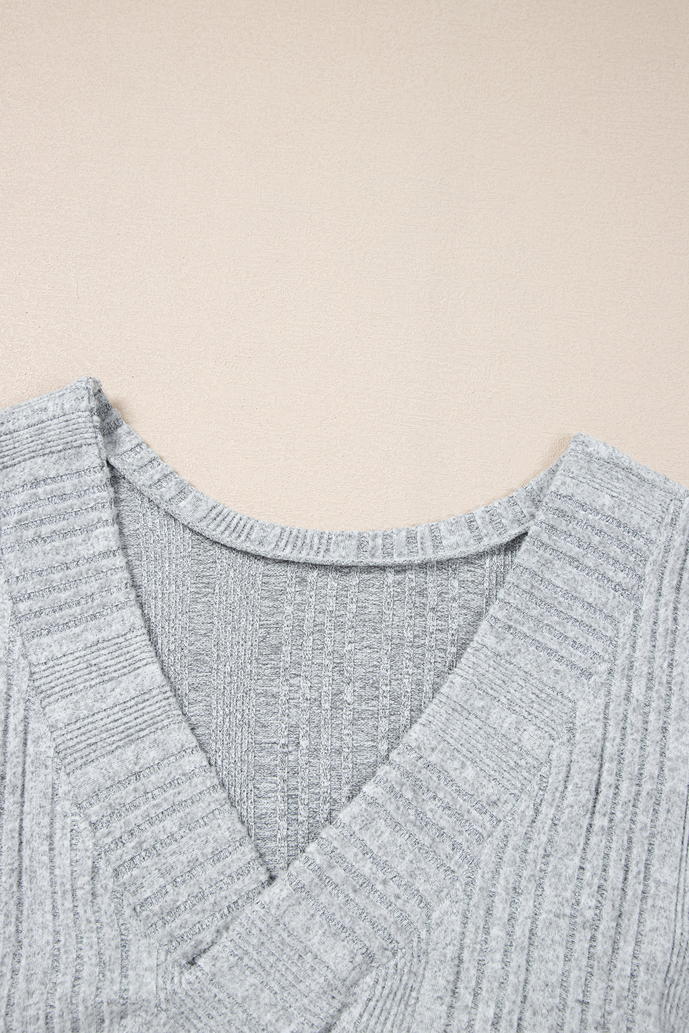 Light Grey Textured Crossover Backless Knit Long Sleeve Top