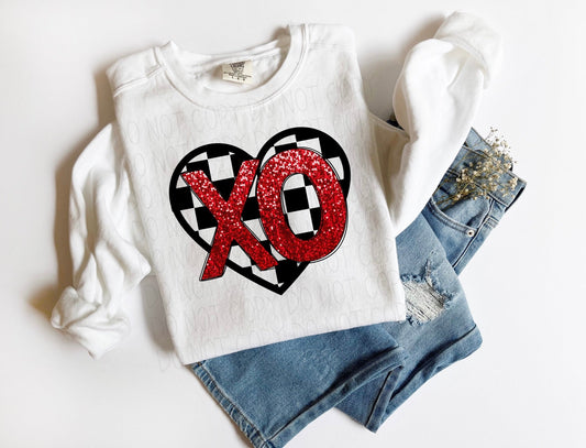 XO Sequin Checkered- Comfort Color Sweatshirt