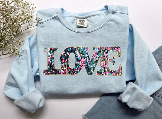 Love sequin Embroidery 1- Comfort Color Sweatshirt