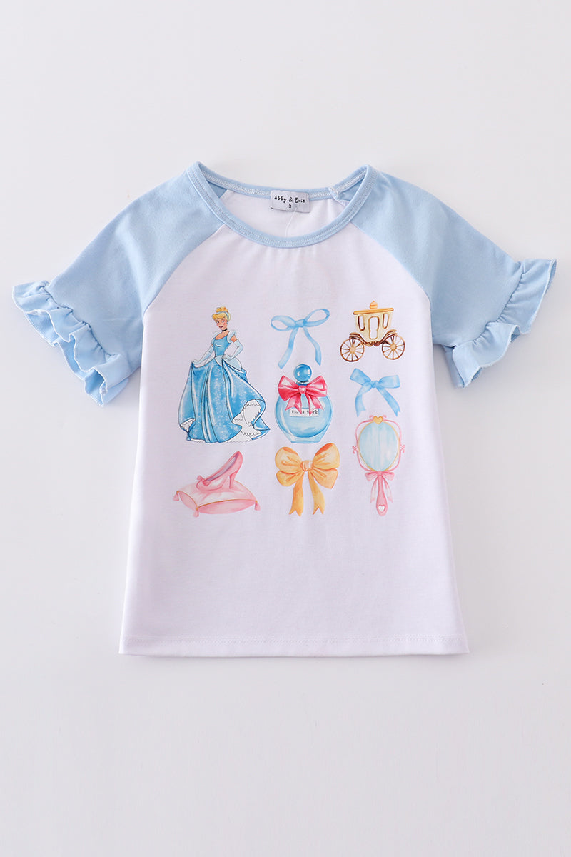 Blue princess bow print girl top