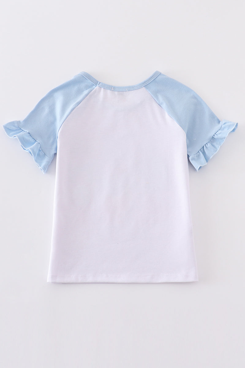 Blue princess bow print girl top