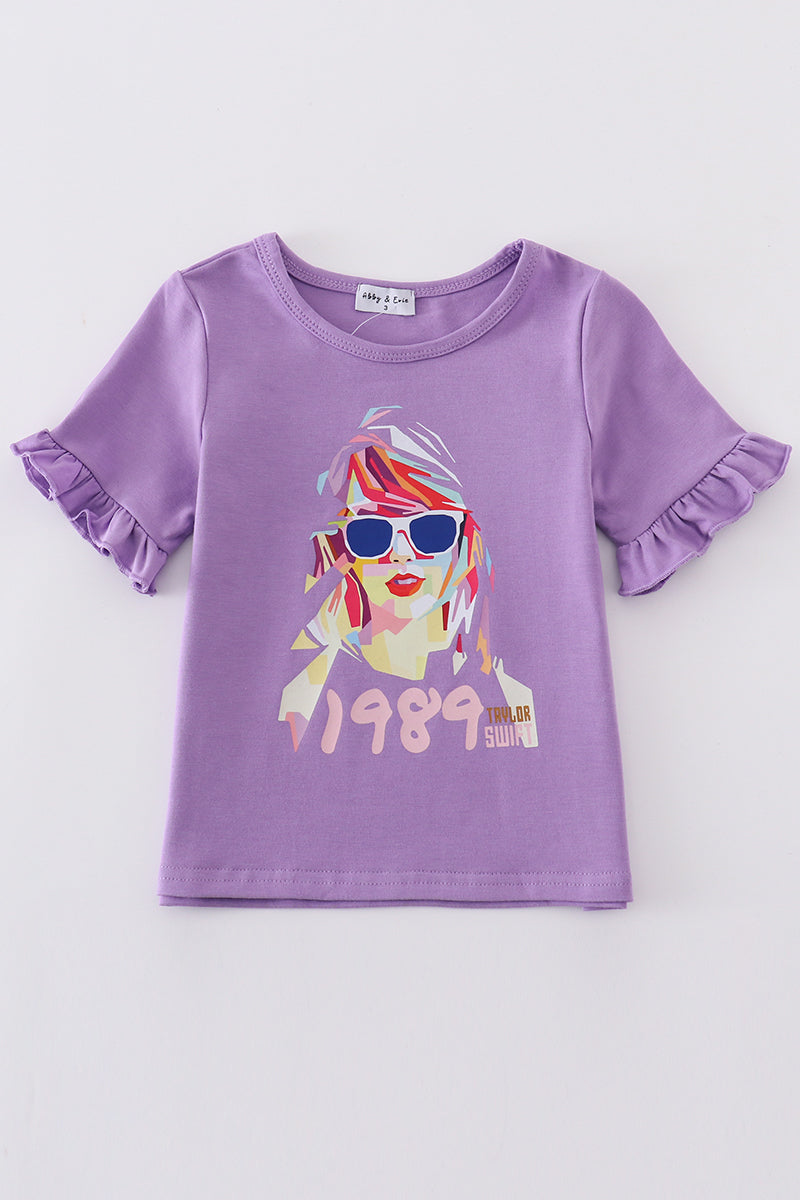 Purple music fan print girl top