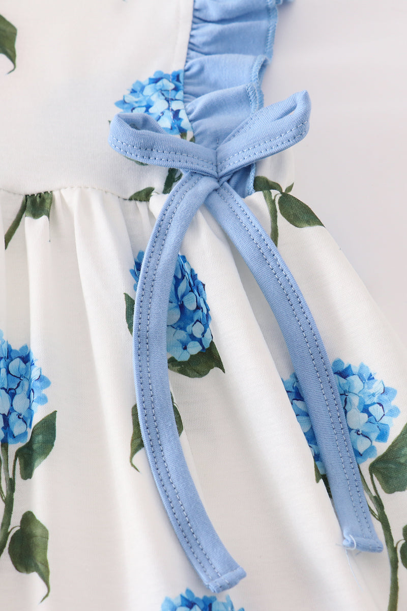 Blue hydrangea print girl dress