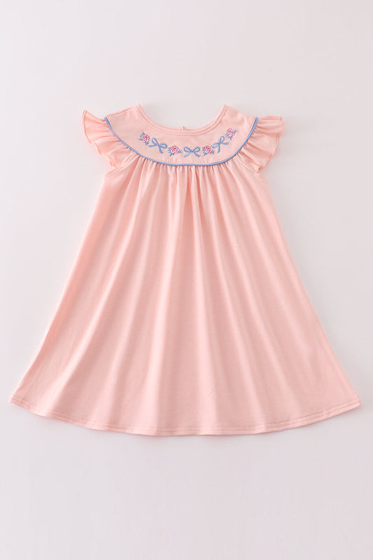 Pink rose bow embroidery dress