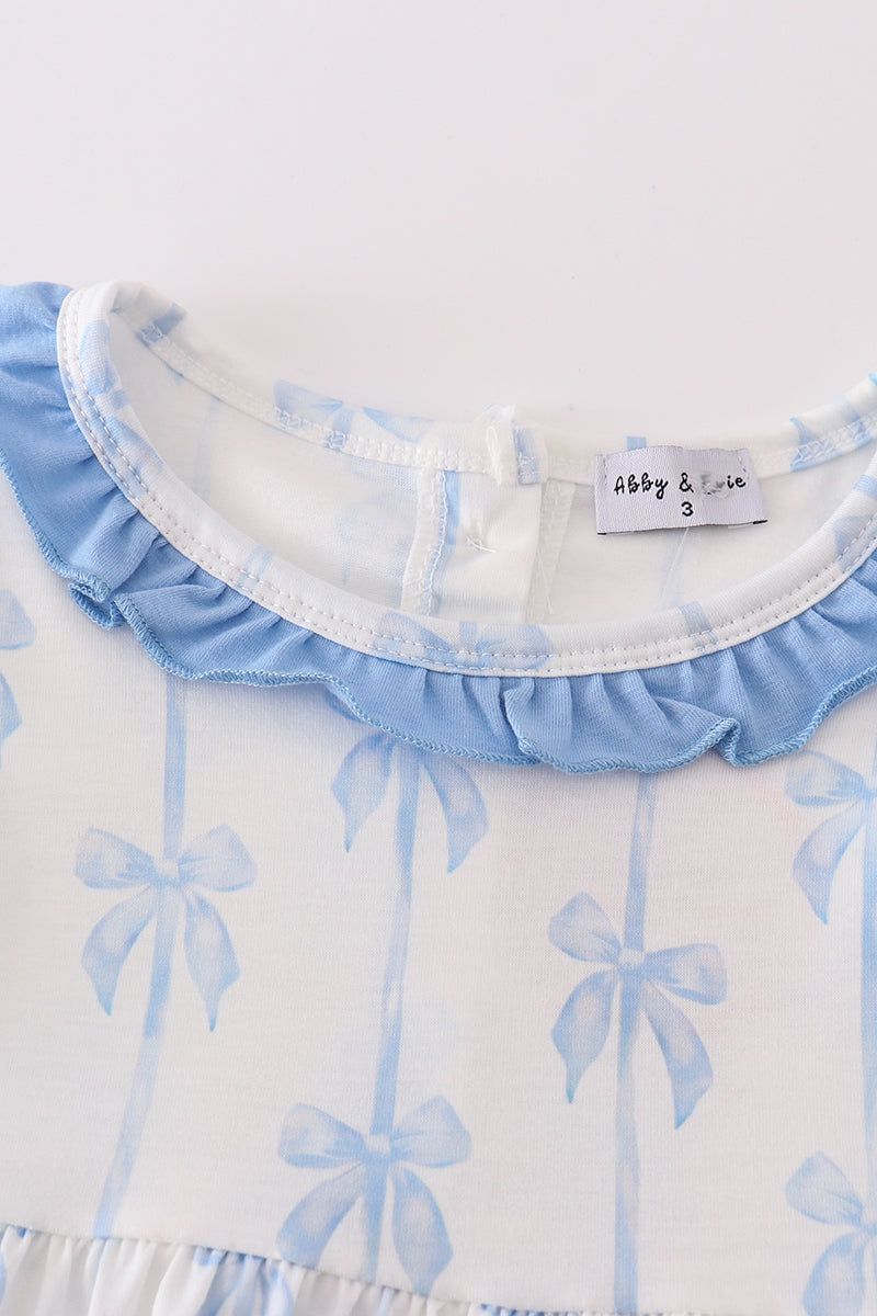 Blue bow ruffle girl dress