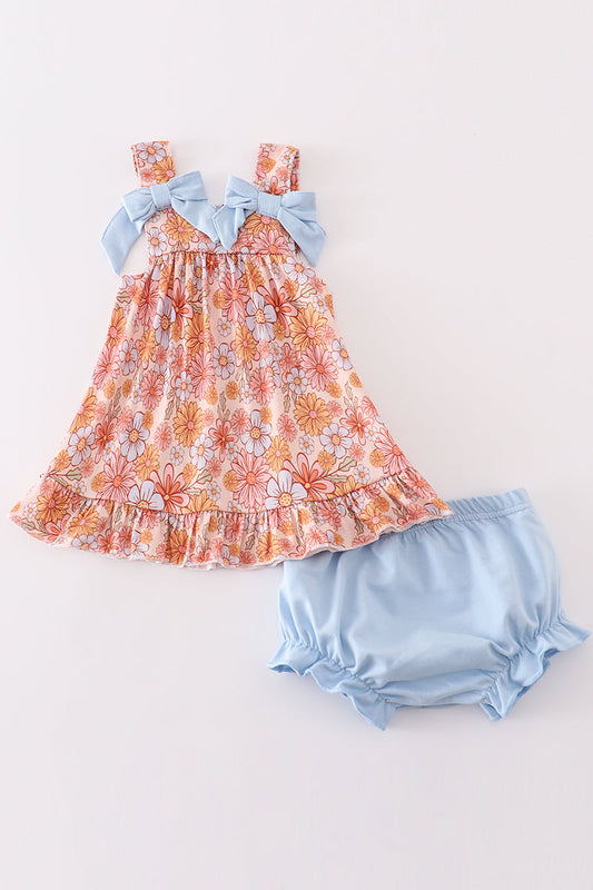 Floral print girl bloomer set