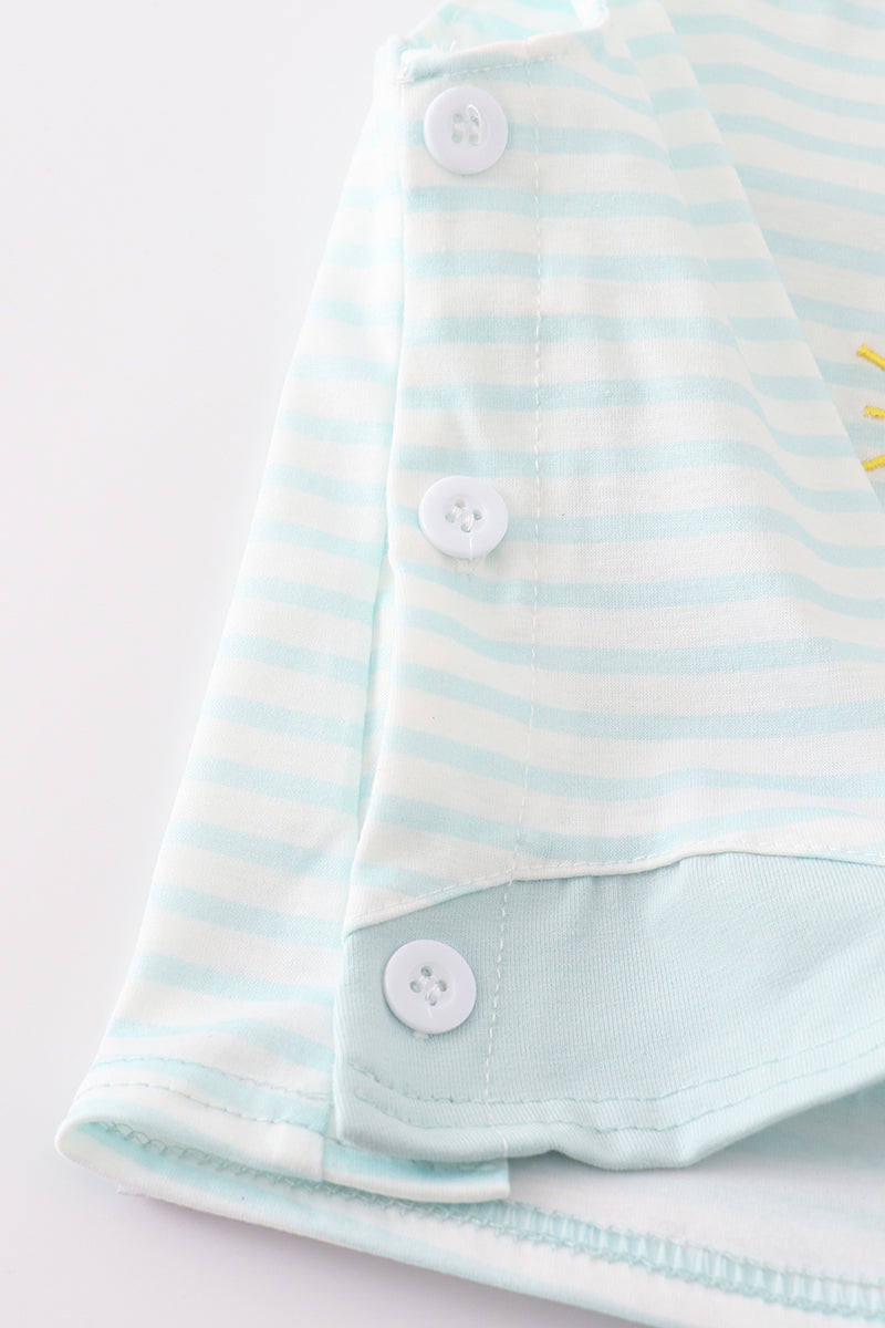 Blue stripe sailboat applique boy bloomer set