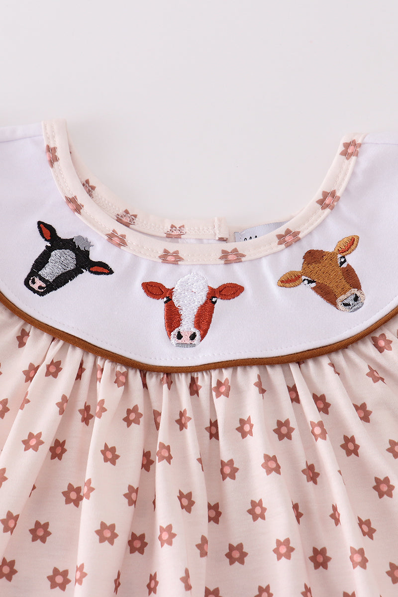 Floral print cow embroidery girl set