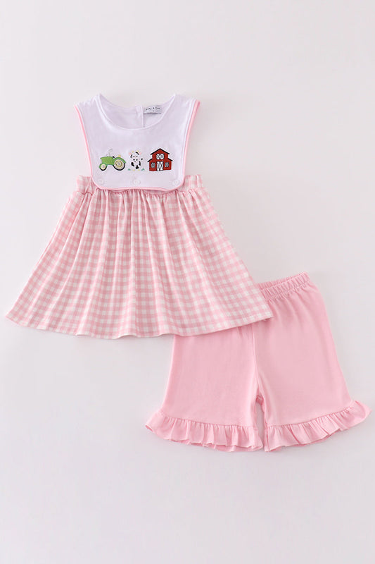 Pink farm embroidery girl set