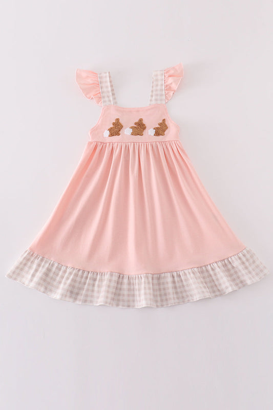 Pink easter bunny french knot girl dress