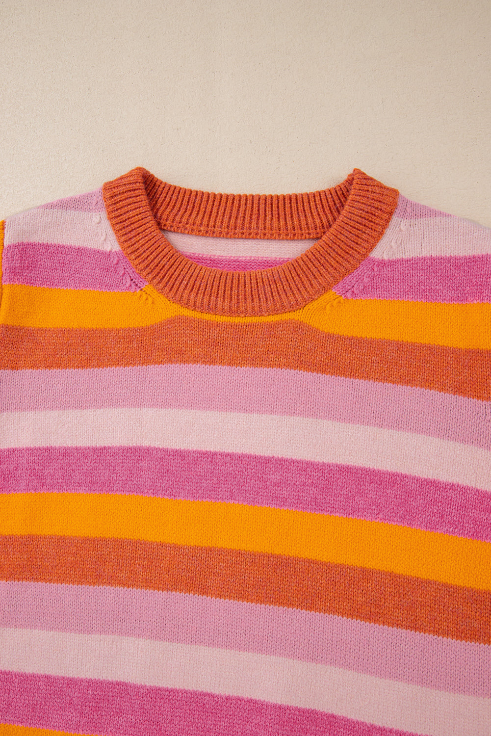 Orange Color Block Ribbed Edge Round Neck Sweater